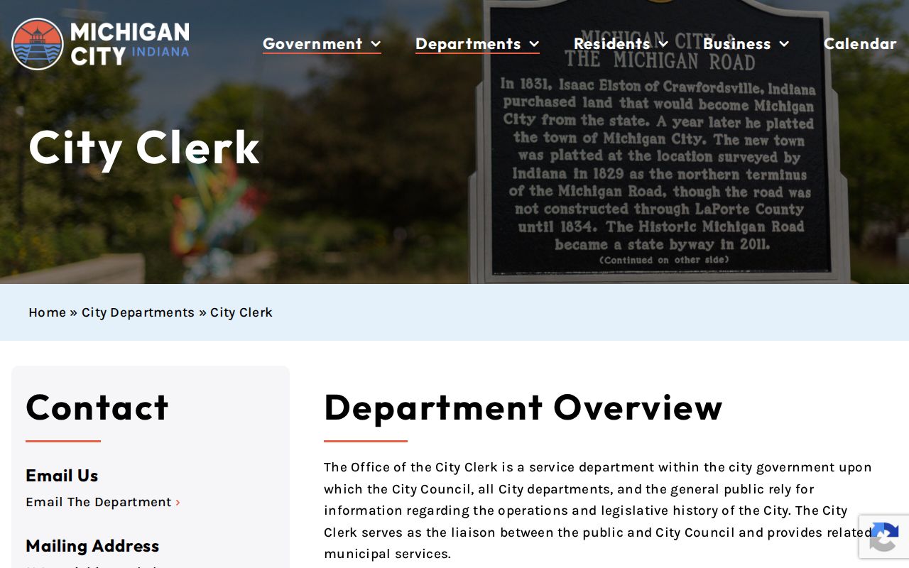 Michigan City residents directory City Clerk public access rules