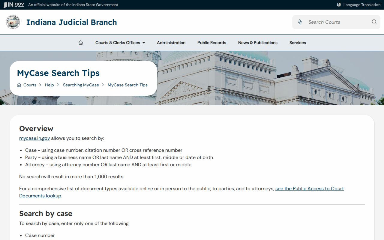 Michigan City resident lookup using official MyCase search tips